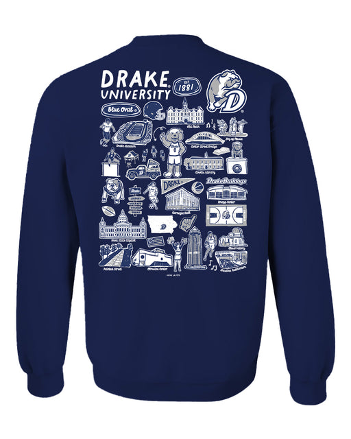 Drake University Bulldogs Hand Sketched Vive La Fete Impressions Artwork Navy Crew Neck Sweatshirt for Women - Vive La Fête - Online Apparel Store