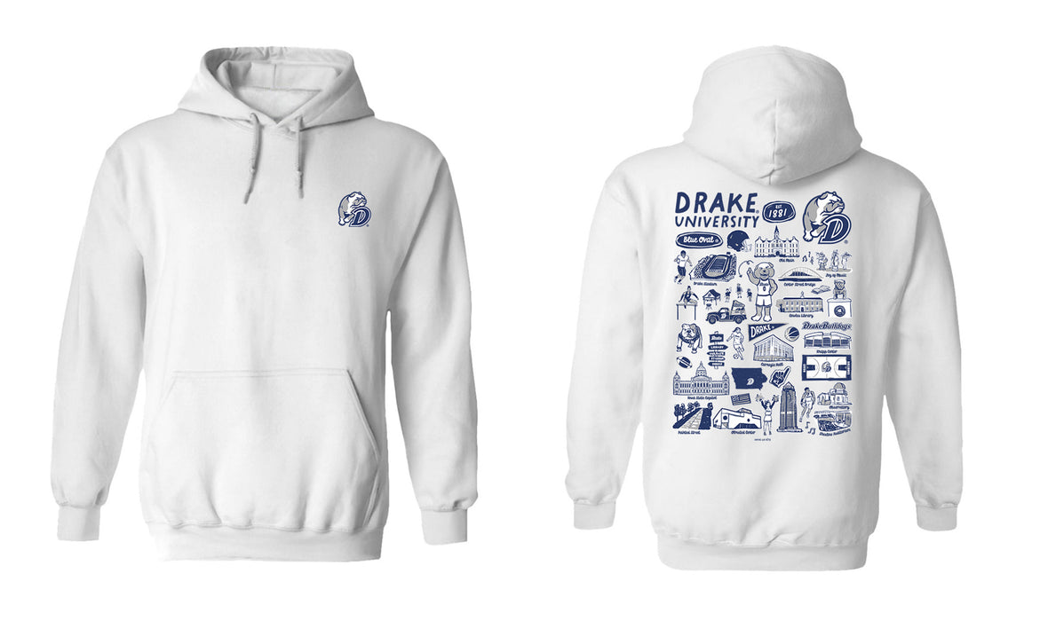 Drake University Bulldogs Hand Sketched Vive La Fete Impressions Artwork Navy Cotton Fleece Long Sleeve Hoodie - Vive La Fête - Online Apparel Store