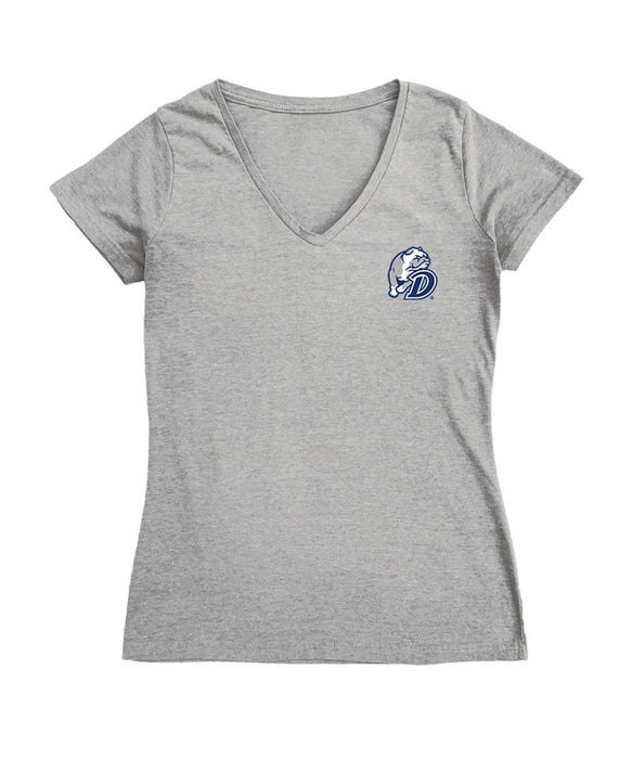 Drake University Bulldogs Hand Sketched Vive La Fete Impressions Artwork Grey Women Cotton Short Sleeve V-Neck Tshirt