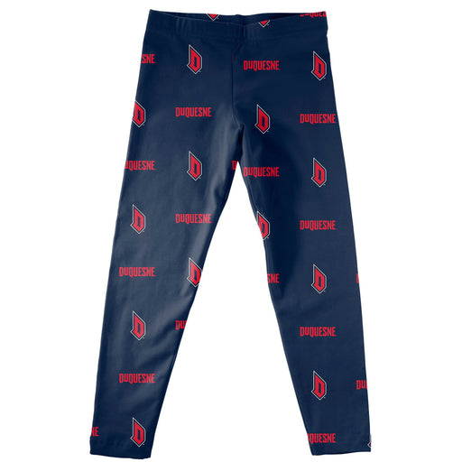 Duquesne Dukes Vive La Fete Girls Game Day All Over Two Logos Elastic Waist Classic Play Blue Leggings Tights