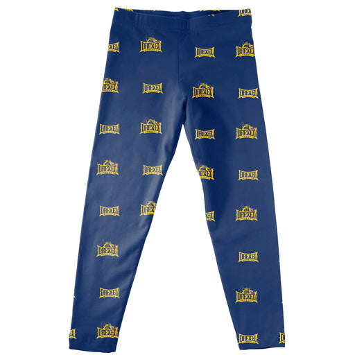 Drexel University Dragons Vive La Fete Girls Game Day All Over Two Logos Elastic Waist Classic Play Blue Leggings Tights