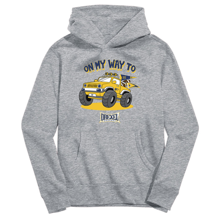 Drexel University Dragons On My Way Monster Truck Heather Grey Cotton Youth Hoodie