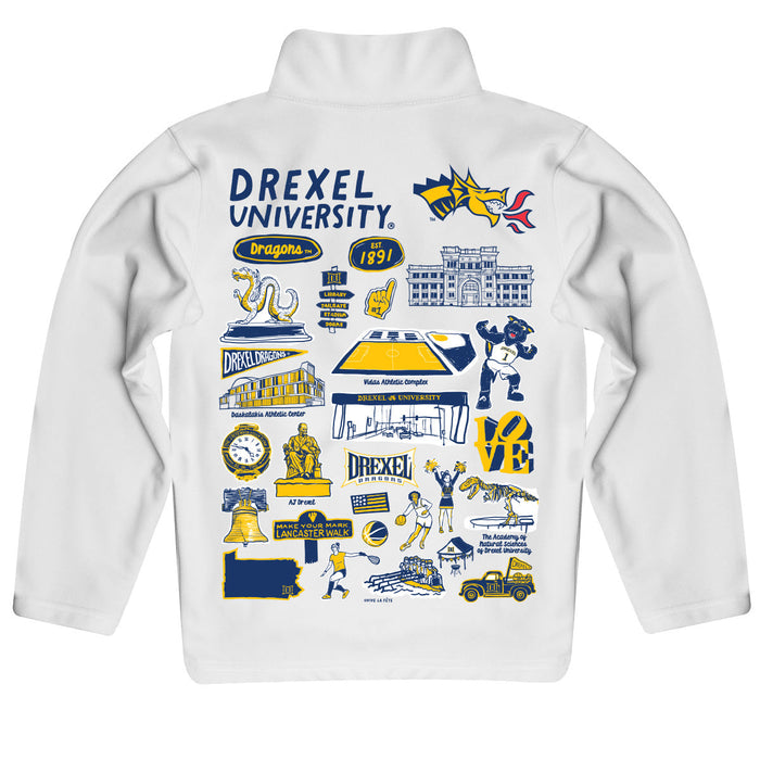 Drexel University Dragons Hand Sketched Vive La Fete Impressions Artwork White Boys Quarter Zip Pullover V1 - Vive La Fête - Online Apparel Store