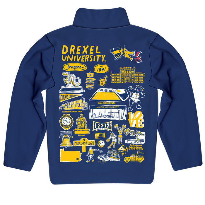 Drexel University Dragons Hand Sketched Vive La Fete Impressions Artwork Blue Boys Quarter Zip Pullover V1 - Vive La Fête - Online Apparel Store