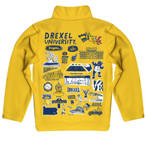Drexel University Dragons Hand Sketched Vive La Fete Impressions Artwork Gold Boys Quarter Zip Pullover V1 - Vive La Fête - Online Apparel Store