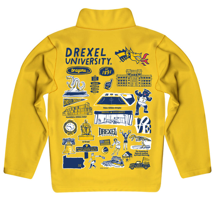 Drexel University Dragons Hand Sketched Vive La Fete Impressions Artwork Gold Boys Quarter Zip Pullover V1 - Vive La Fête - Online Apparel Store