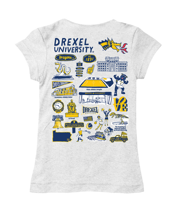Drexel University Dragons Hand Sketched Vive La Fete Impressions Artwork White Girls Cotton Short Sleeve Tee - Vive La Fête - Online Apparel Store