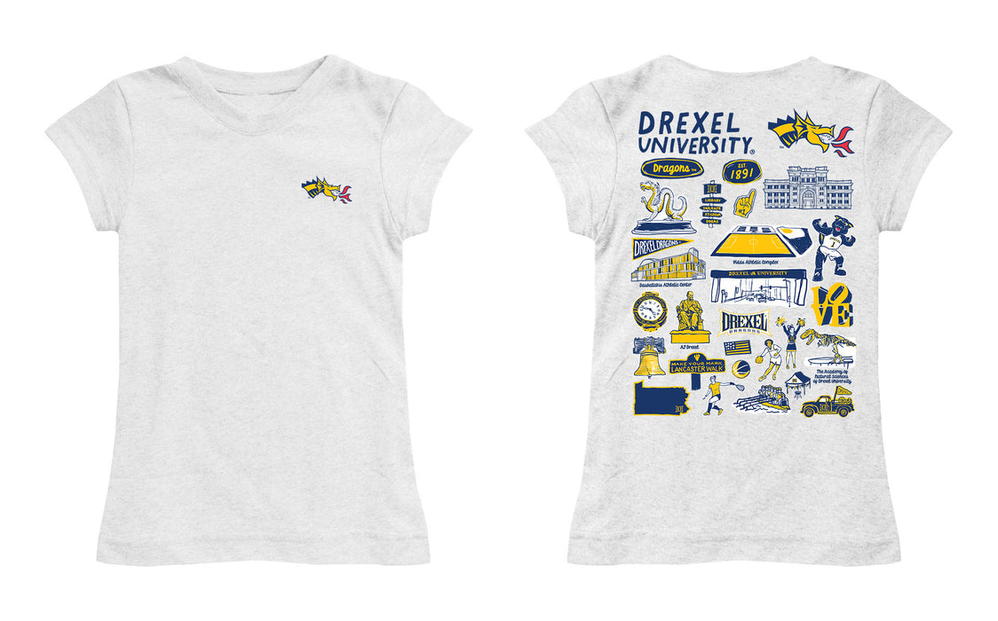Drexel University Dragons Hand Sketched Vive La Fete Impressions Artwork White Girls Cotton Short Sleeve Tee - Vive La Fête - Online Apparel Store