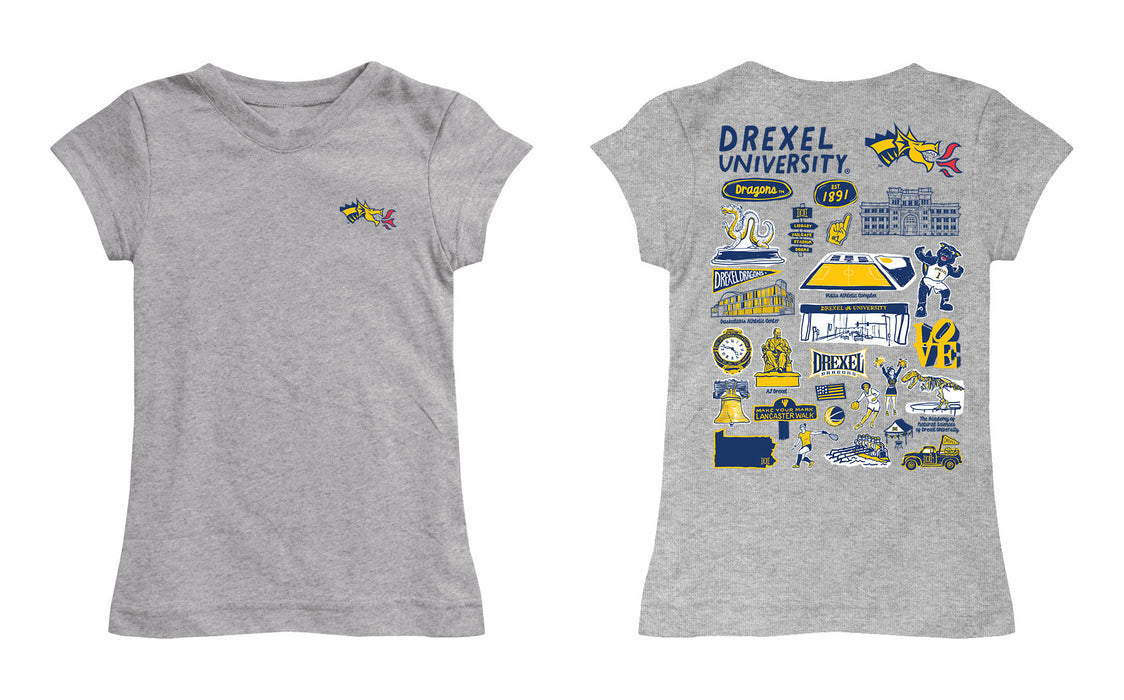 Drexel University Dragons Hand Sketched Vive La Fete Impressions Artwork Grey Girls Cotton Short Sleeve Tee - Vive La Fête - Online Apparel Store