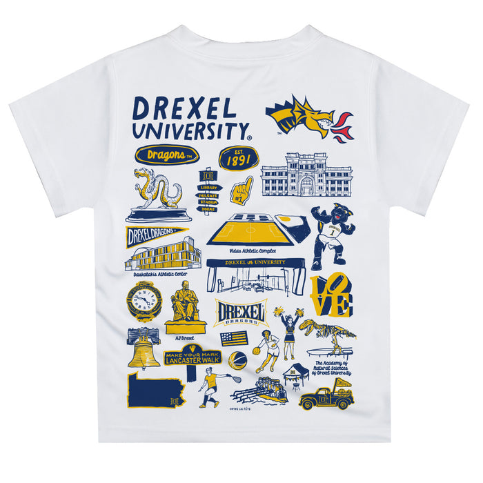 Drexel University Dragons Hand Sketched Vive La Fete Impressions Artwork Boys White Short Sleeve Tee Shirt