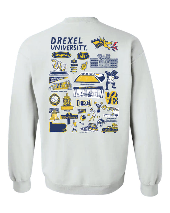 Drexel University Dragons Hand Sketched Artwork Navy Crewneck Sweatshirt for Women - Vive La Fête - Online Apparel Store