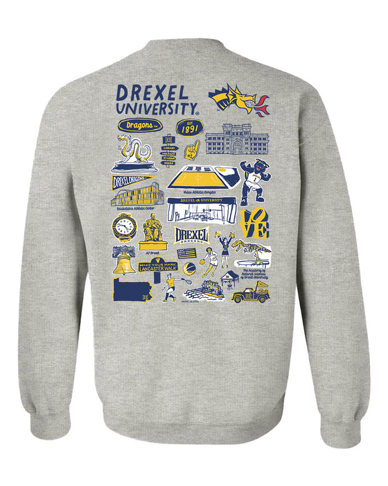 Drexel University Dragons Hand Sketched Artwork Navy Crewneck Sweatshirt for Women - Vive La Fête - Online Apparel Store