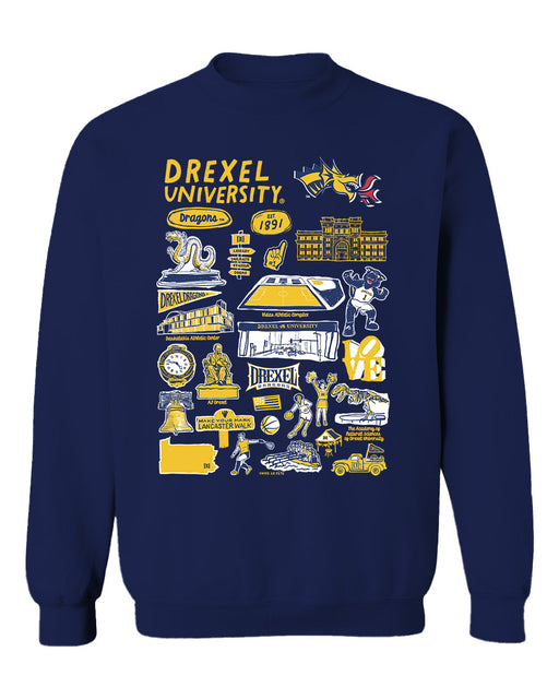 Drexel University Dragons Vive La Fete Impressions Navy Cotton Crewneck Sweatshirt for Women