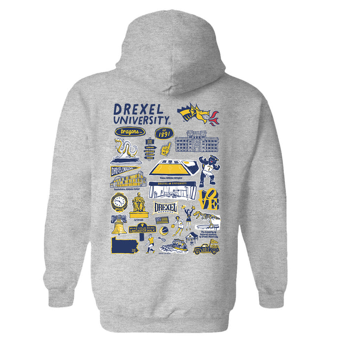 Drexel University Dragons Hand Sketched Artwork Cotton Fleece Women Hoodie - Vive La Fête - Online Apparel Store