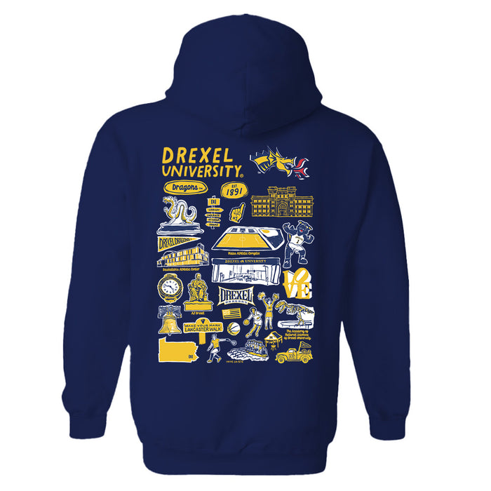Drexel University Dragons Hand Sketched Artwork Cotton Fleece Women Hoodie - Vive La Fête - Online Apparel Store