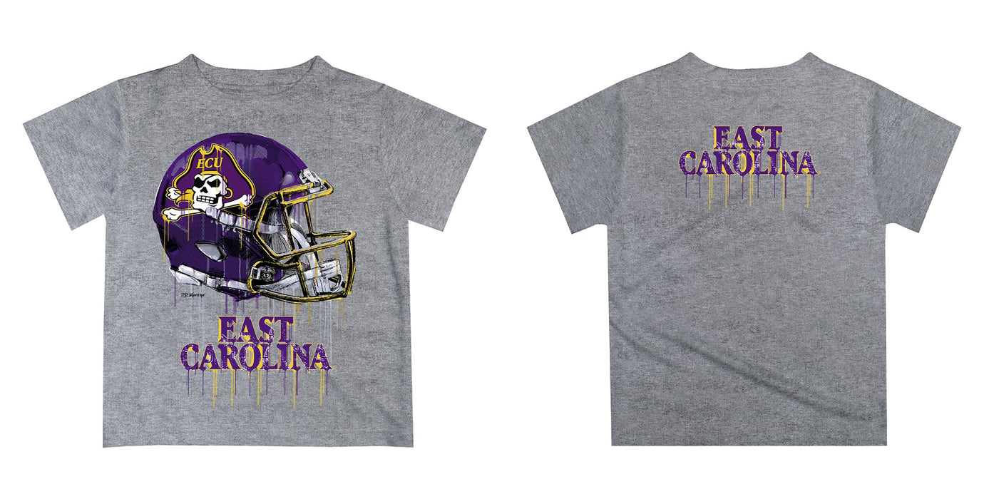East Carolina Pirates Original Dripping Football Helmet Heather Gray T-Shirt by Vive La Fete - Vive La Fête - Online Apparel Store