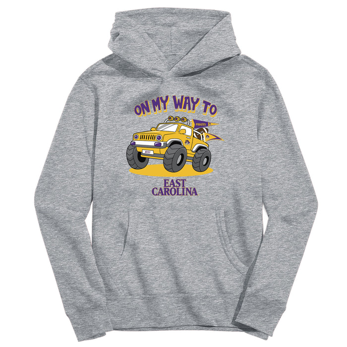 East Carolina Pirates On My Way Monster Truck Heather Grey Cotton Youth Hoodie