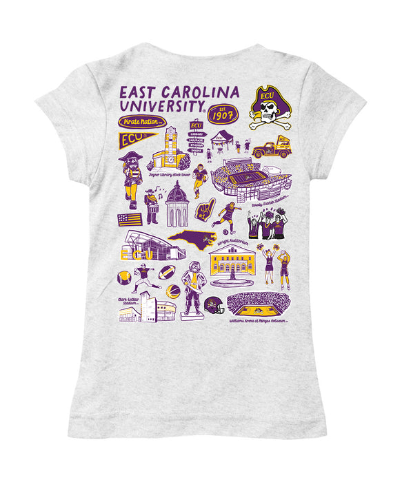 East Carolina Pirates Hand Sketched Vive La Fete Impressions Artwork White Girls Cotton Short Sleeve Tee - Vive La Fête - Online Apparel Store