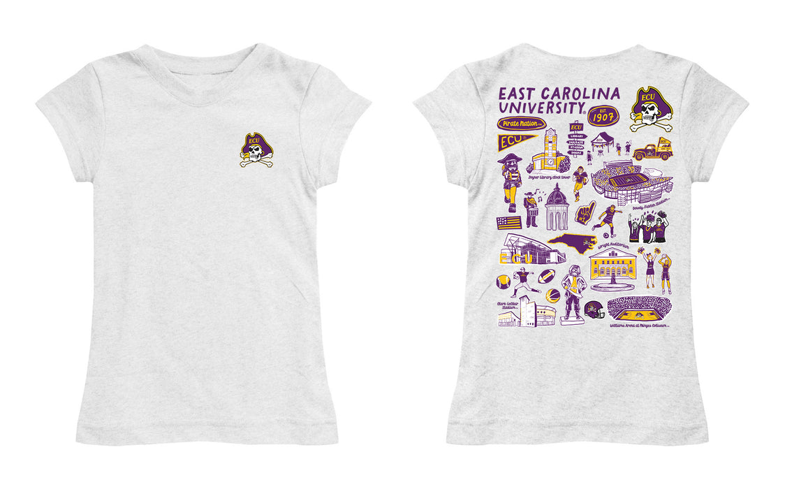 East Carolina Pirates Hand Sketched Vive La Fete Impressions Artwork White Girls Cotton Short Sleeve Tee - Vive La Fête - Online Apparel Store