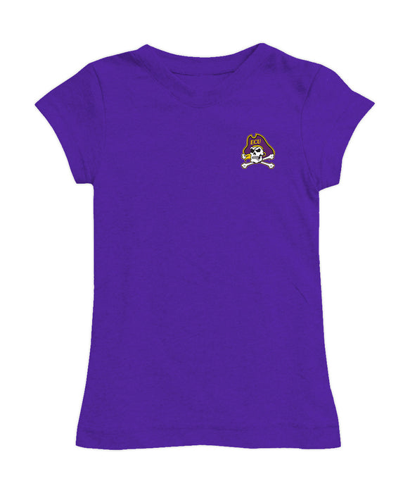 East Carolina Pirates Hand Sketched Vive La Fete Impressions Artwork Purple Girls Cotton Short Sleeve Tee