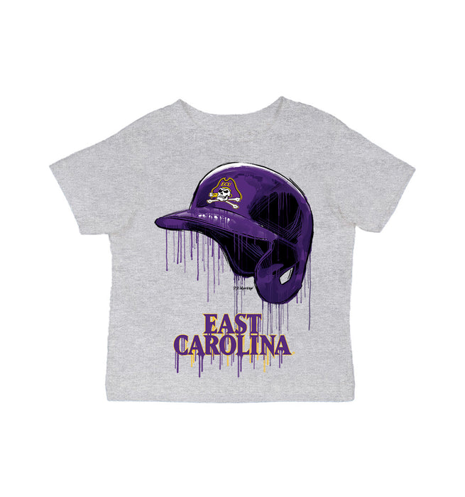 East Carolina Pirates Original Dripping Baseball Helmet Grey Cotton T-Shirt  by Vive La Fete