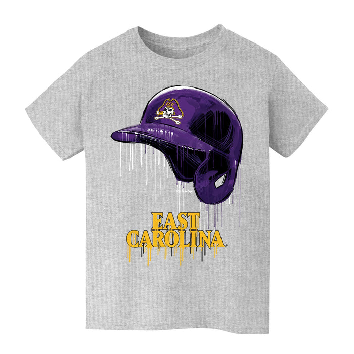 East Carolina Pirates Original Dripping Baseball Helmet Grey Cotton T-Shirt  by Vive La Fete