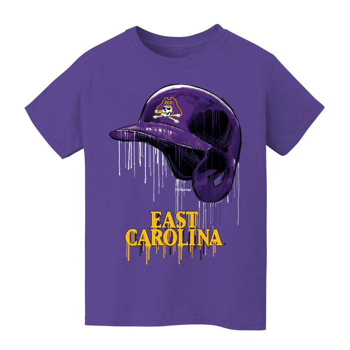 East Carolina Pirates Original Dripping Baseball Helmet Purple T-Shirt Cotton by Vive La Fete