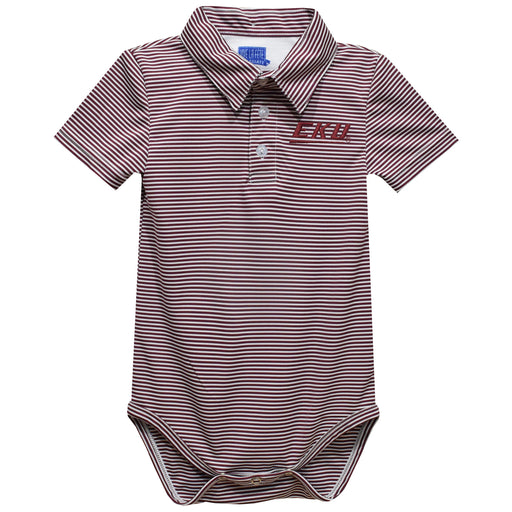 Eastern Kentucky Colonels EKU Embroidered Maroon Stripes Stripe Knit Polo Onesie