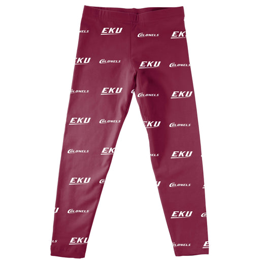 Eastern Kentucky Colonels EKU Vive La Fete Girls All Over Two Logos Elastic Waist Classic Play Maroon Leggings Tights