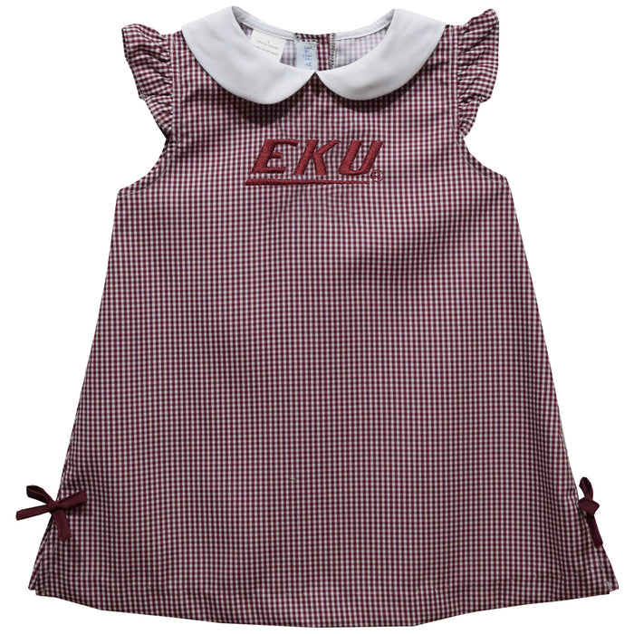 Eastern Kentucky Colonels EKU Embroidered Maroon Gingham A Line Dress