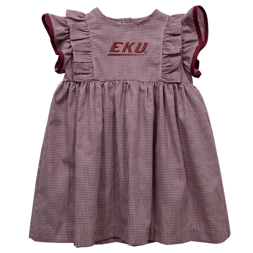 Eastern Kentucky Colonels EKU Embroidered Maroon Gingham Ruffle Dress