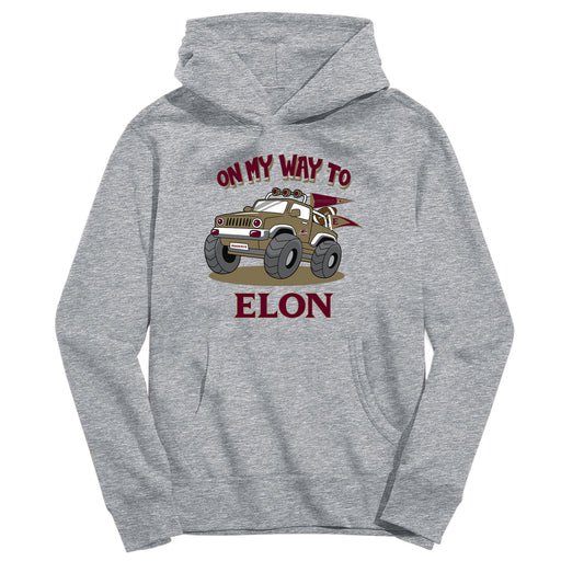 Elon University Phoenix On My Way Monster Truck Heather Grey Cotton Youth Hoodie
