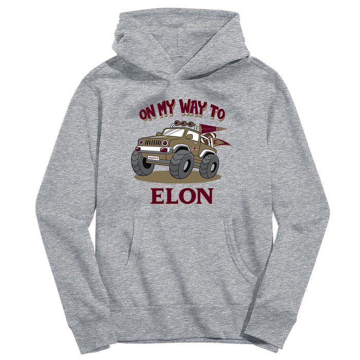 Elon University Phoenix On My Way Monster Truck Heather Grey Cotton Youth Hoodie