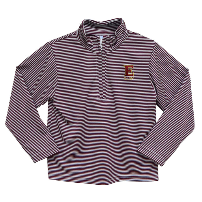 Elon University Phoenix Embroidered Maroon Stripes Quarter Zip Pullover