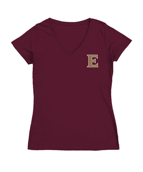 Elon University Phoenix Hand Sketched Vive La Fete Impressions Artwork Maroon Women Cotton Short Sleeve V-Neck Tshirt