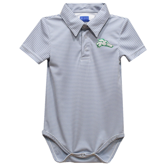 Eastern New Mexico University Greyhounds ENMU Embroidered Gray Stripe Knit Polo Onesie - Vive La Fête - Online Apparel Store