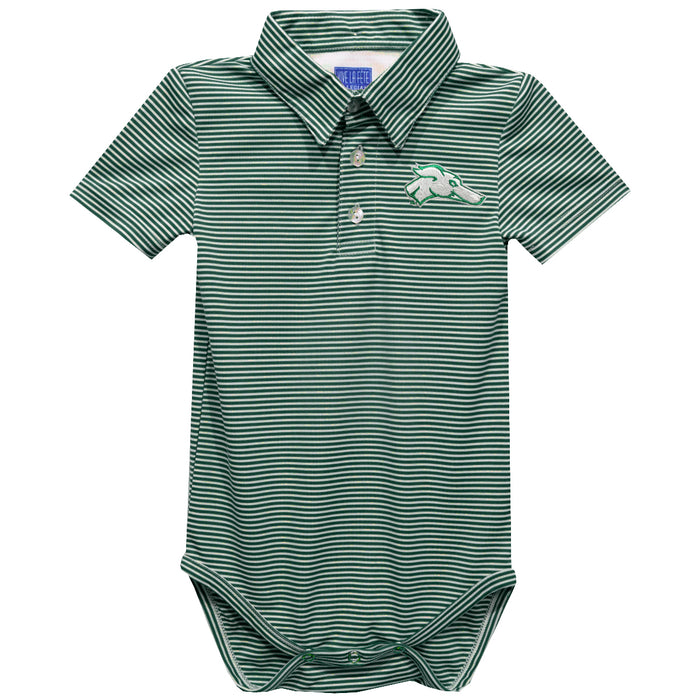ENMU Eastern New Mexico Greyhounds Embroidered Hunter Green Stripe Knit Polo Onesie - Vive La Fête - Online Apparel Store