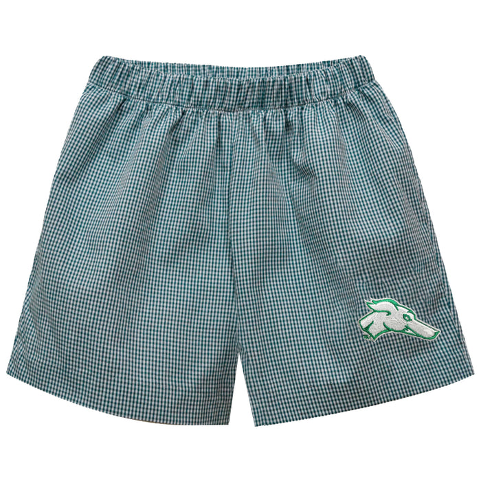 ENMU Eastern New Mexico Greyhounds Embroidered Hunter Green Gingham Pull On Short - Vive La Fête - Online Apparel Store