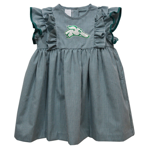 Eastern New Mexico University Greyhounds ENMU Embroidered Hunter Green Gingham Ruffle Dress