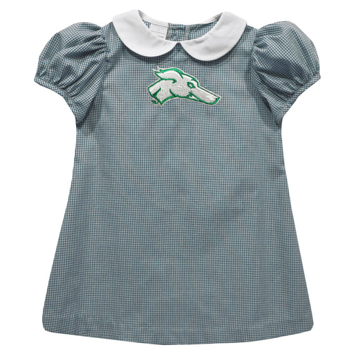 Eastern New Mexico University Greyhounds ENMU Embroidered Hunter Green Gingham Short Sleeve A Line Dress