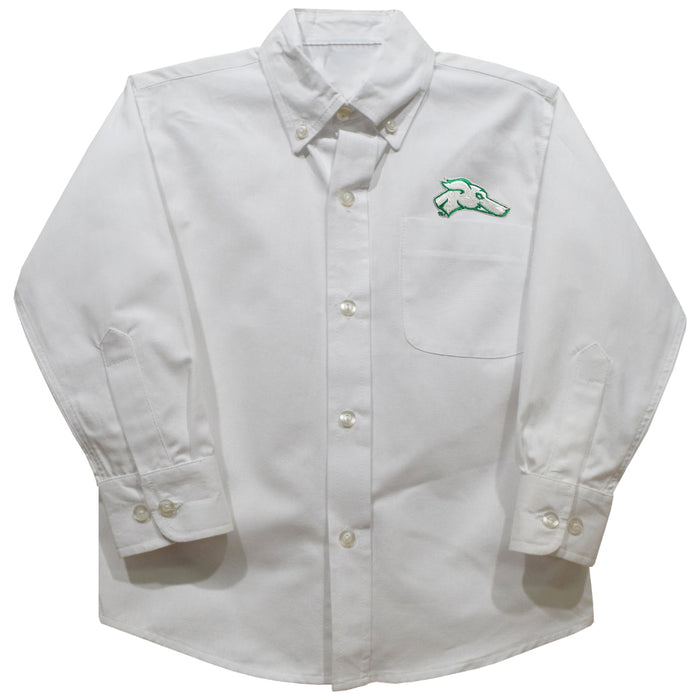 ENMU Eastern New Mexico Greyhounds Embroidered White Long Sleeve Button Down Shirt - Vive La Fête - Online Apparel Store