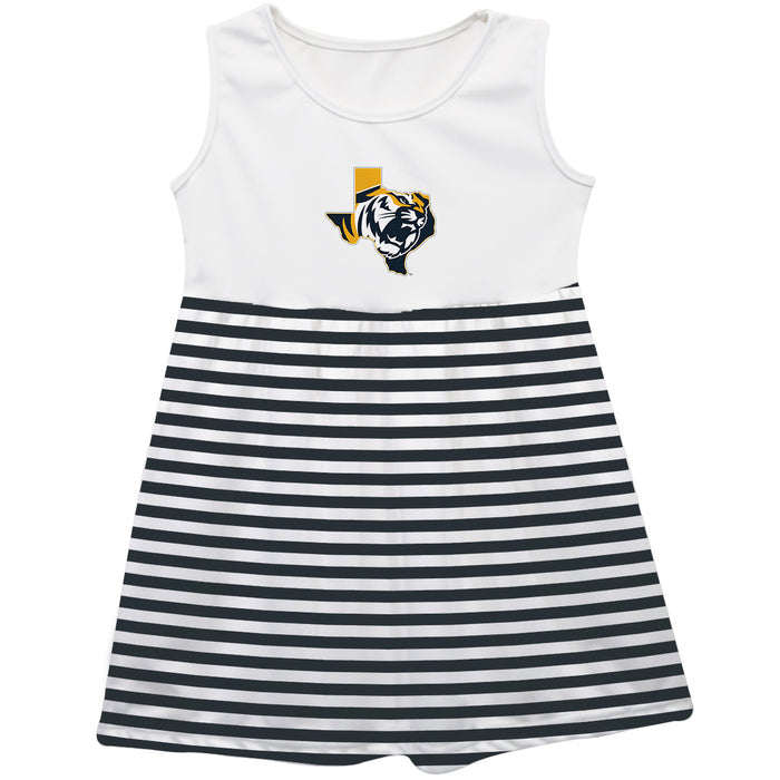 Emporia State University Hornets Vive La Fete Girls White Sleeveless Tank Dress Black Stripes on Skirt