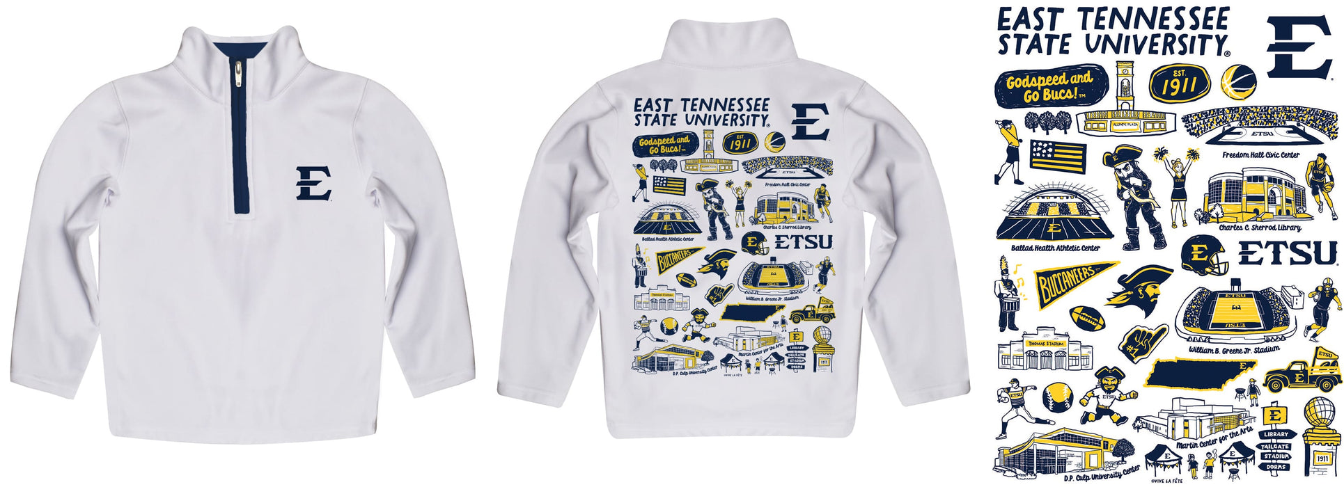 East Tennessee Buccaneers Hand Sketched Vive La Fete Impressions Artwork White Boys Quarter Zip Pullover V1 - Vive La Fête - Online Apparel Store