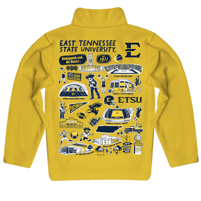 East Tennessee Buccaneers Hand Sketched Vive La Fete Impressions Artwork Gold Boys Quarter Zip Pullover V1 - Vive La Fête - Online Apparel Store