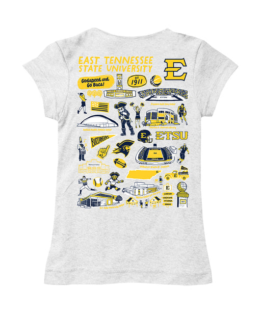 East Tennessee Buccaneers Hand Sketched Vive La Fete Impressions Artwork White Girls Cotton Short Sleeve Tee - Vive La Fête - Online Apparel Store