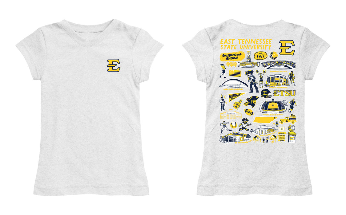 East Tennessee Buccaneers Hand Sketched Vive La Fete Impressions Artwork White Girls Cotton Short Sleeve Tee - Vive La Fête - Online Apparel Store