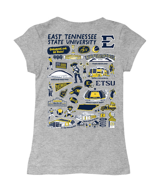 East Tennessee Buccaneers Hand Sketched Vive La Fete Impressions Artwork Grey Girls Cotton Short Sleeve Tee - Vive La Fête - Online Apparel Store