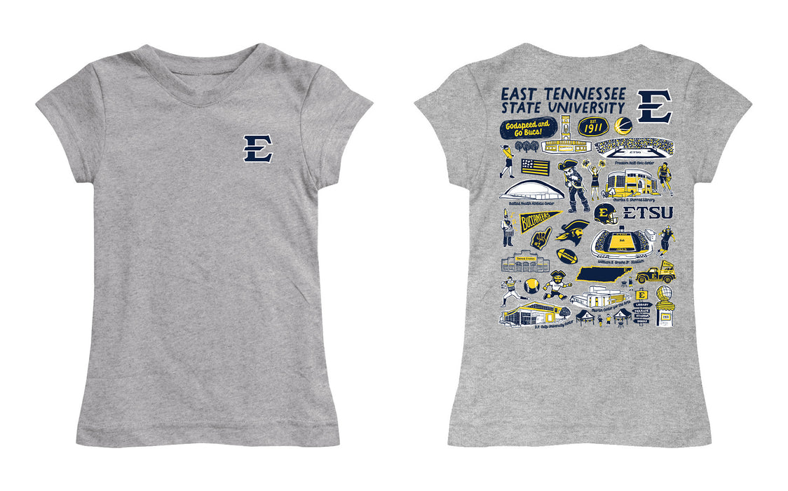 East Tennessee Buccaneers Hand Sketched Vive La Fete Impressions Artwork Grey Girls Cotton Short Sleeve Tee - Vive La Fête - Online Apparel Store