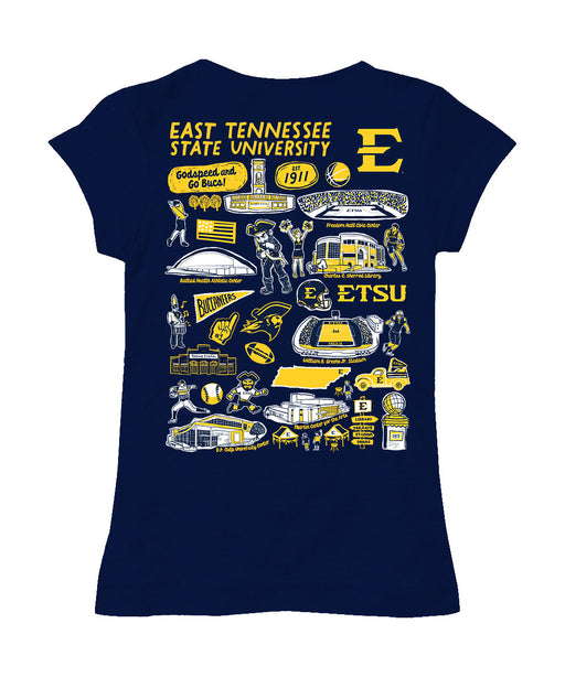 East Tennessee Buccaneers Hand Sketched Vive La Fete Impressions Artwork Navy Girls Cotton Short Sleeve Tee - Vive La Fête - Online Apparel Store