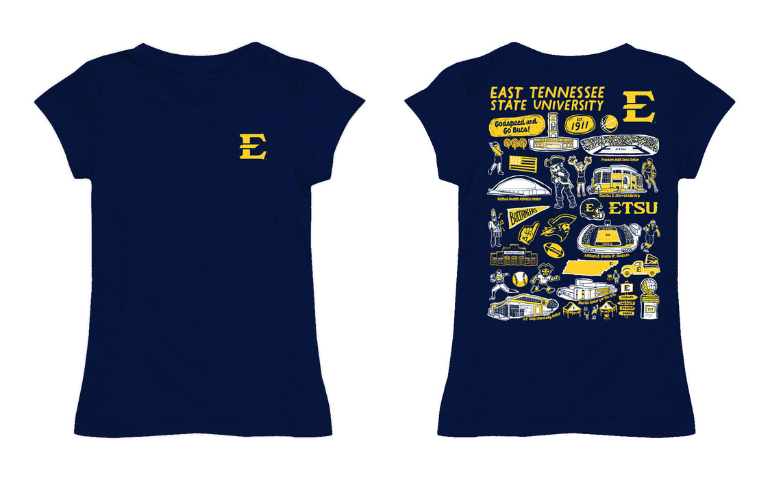 East Tennessee Buccaneers Hand Sketched Vive La Fete Impressions Artwork Navy Girls Cotton Short Sleeve Tee - Vive La Fête - Online Apparel Store